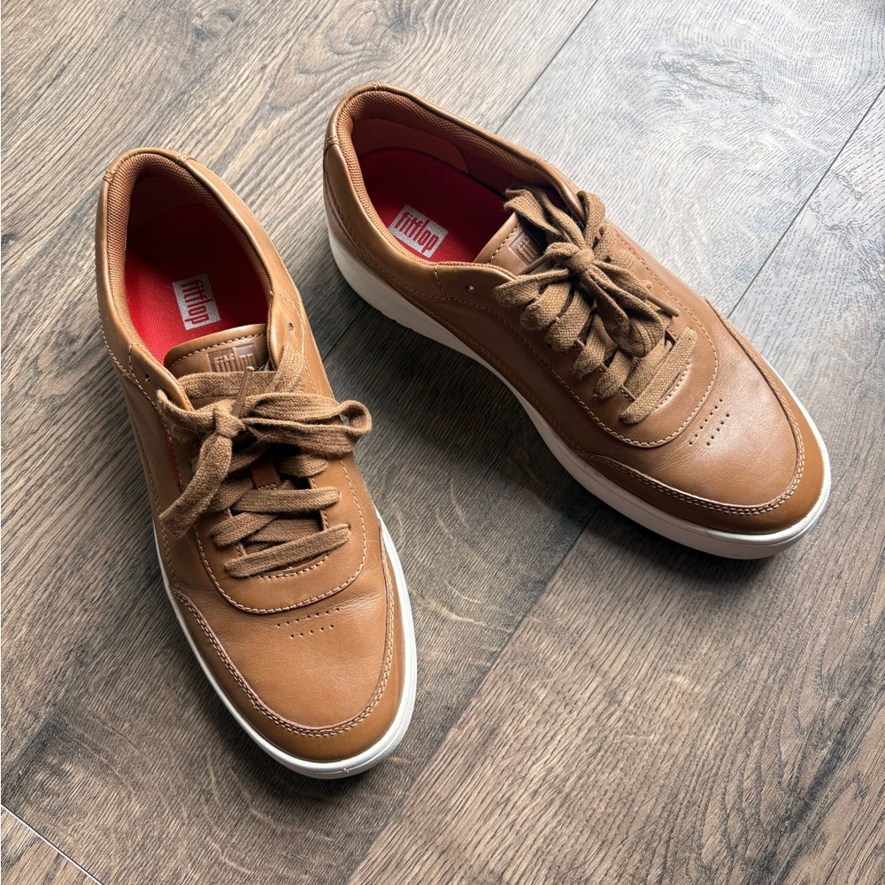 FitFlop Rally Leather Sneaker in Brown, Men size US 8 | EU 41